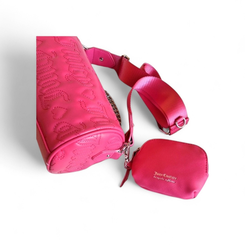 Juicy Couture Pink Barrel Bum Crossbody Bag with Coin Purse Keychain